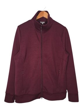 T By Talbots Womens Maroon Tech Fleece Mock Neck Full Zip Jacket Sixe XL